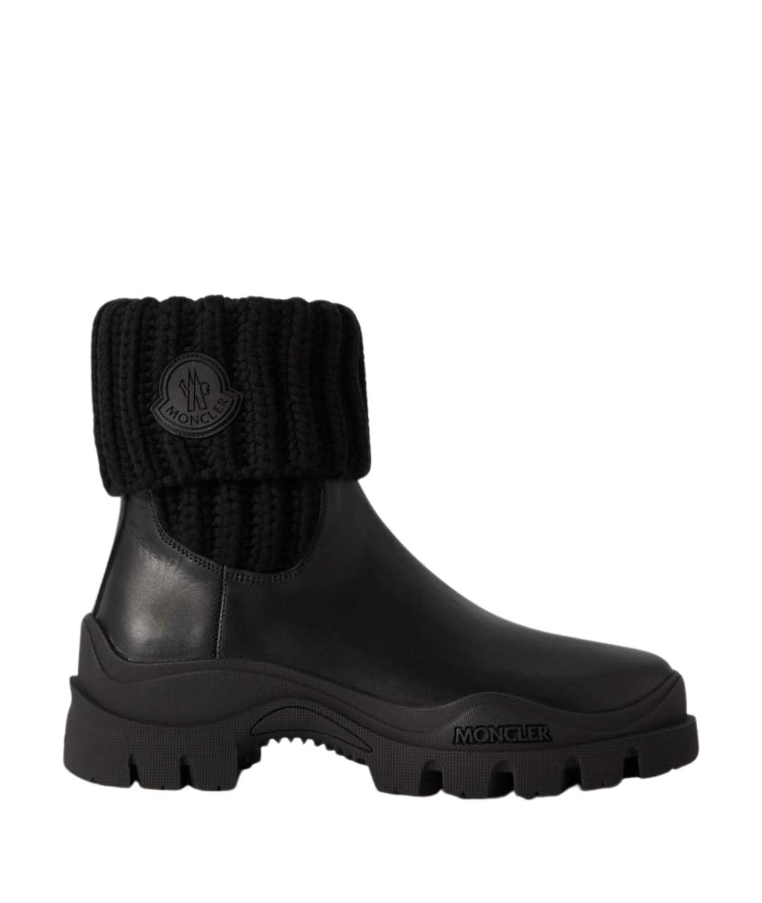 MONCLER Черные кожаные ботинки, фото 1