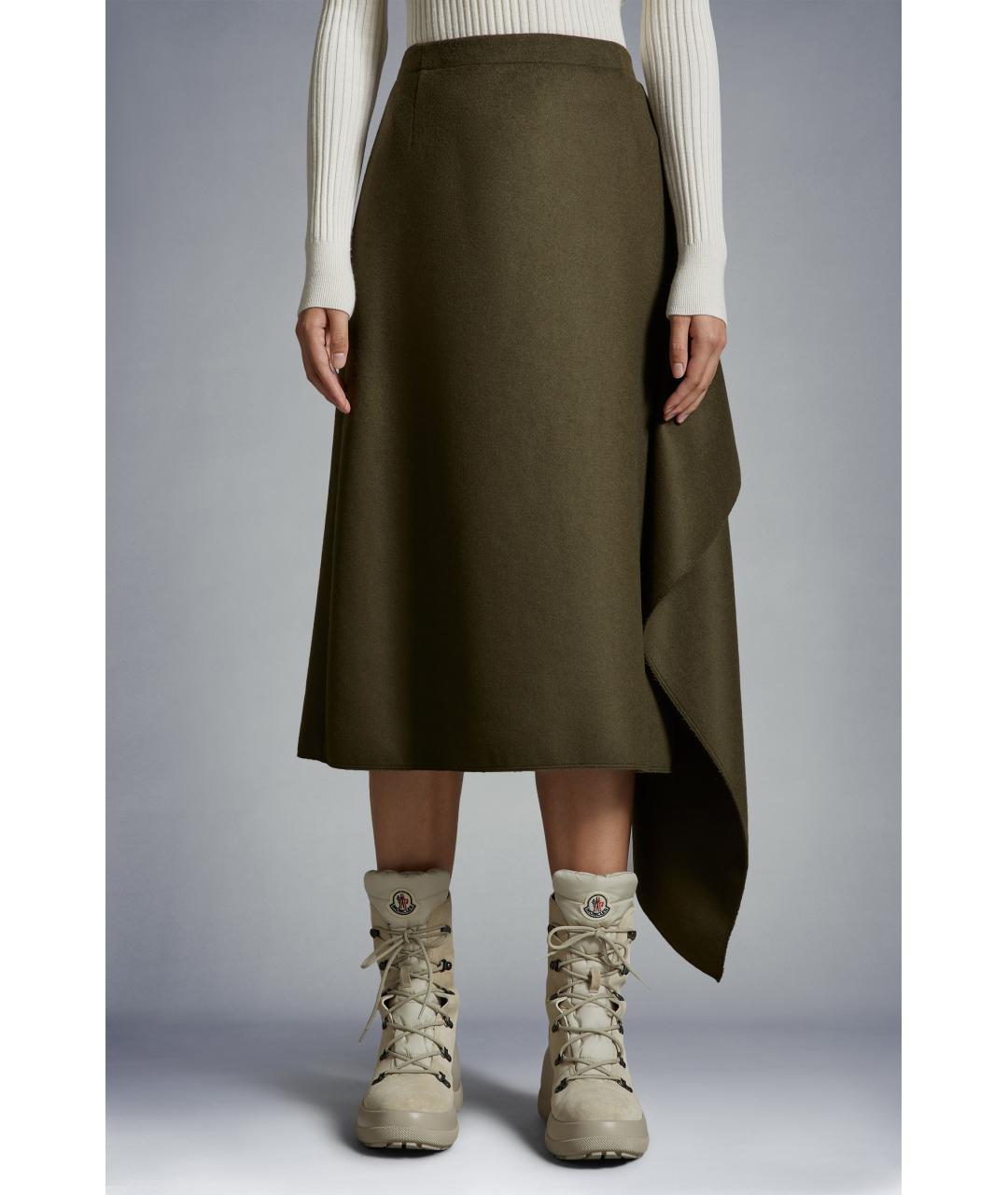 MONCLER Хаки шерстяная юбка миди, фото 3
