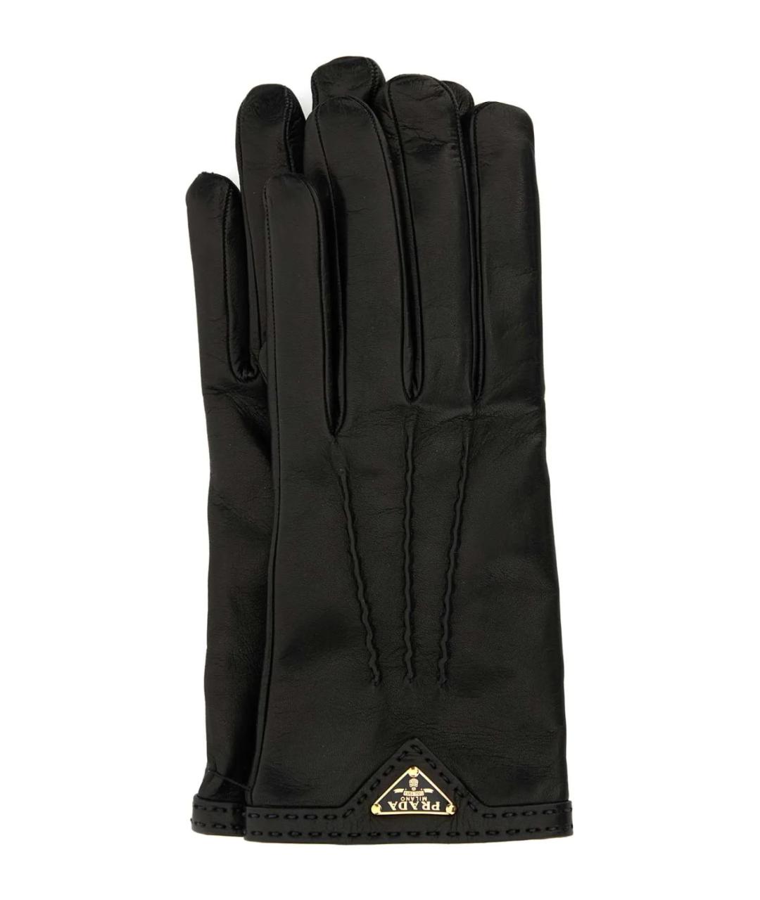 PRADA Черные кожаные перчатки, фото 1