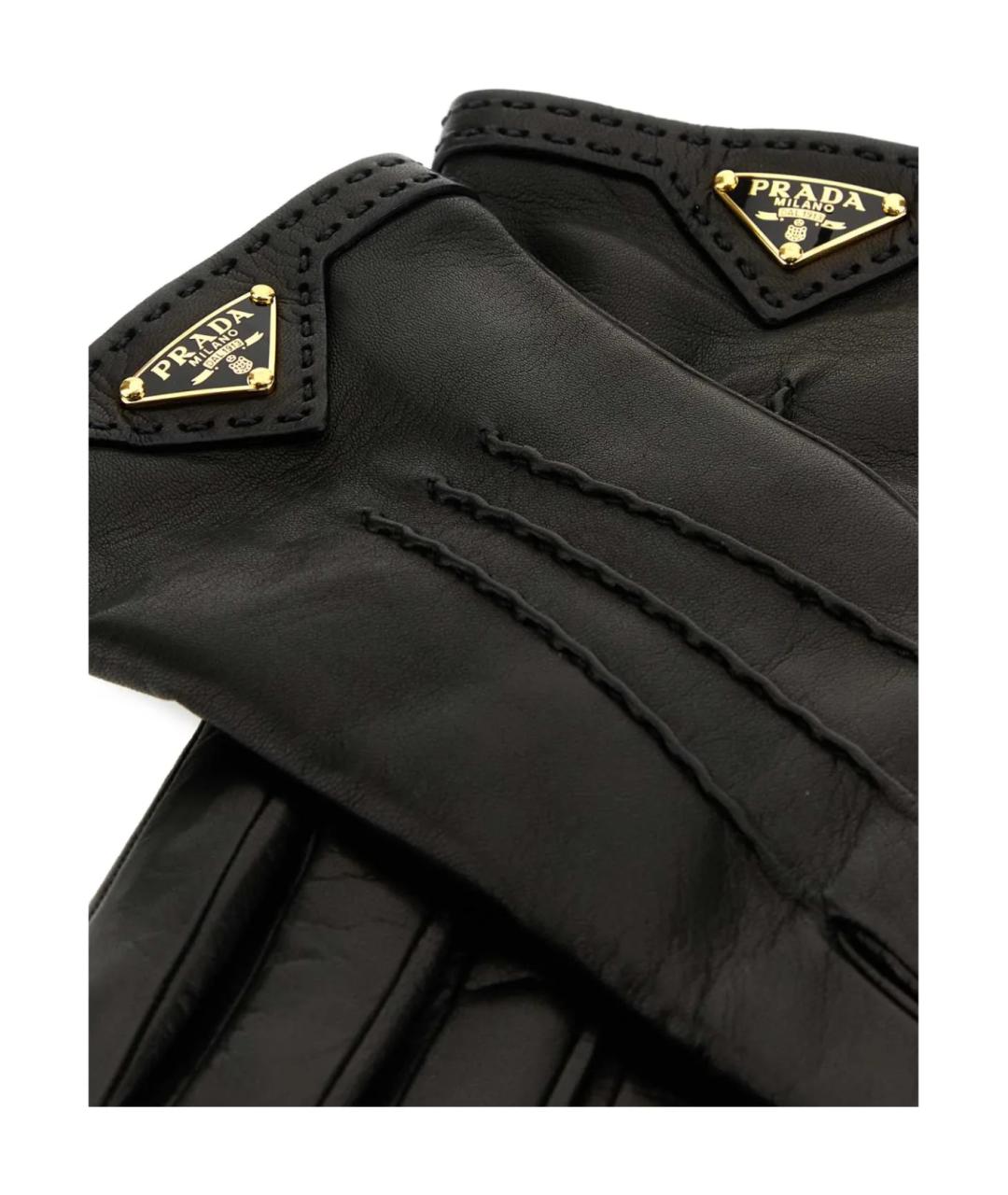 PRADA Черные кожаные перчатки, фото 2