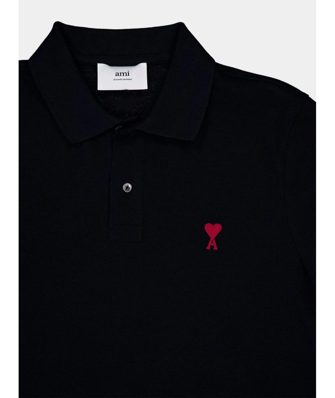 Ami Paris Черное хлопковое поло с коротким рукавом, фото 3