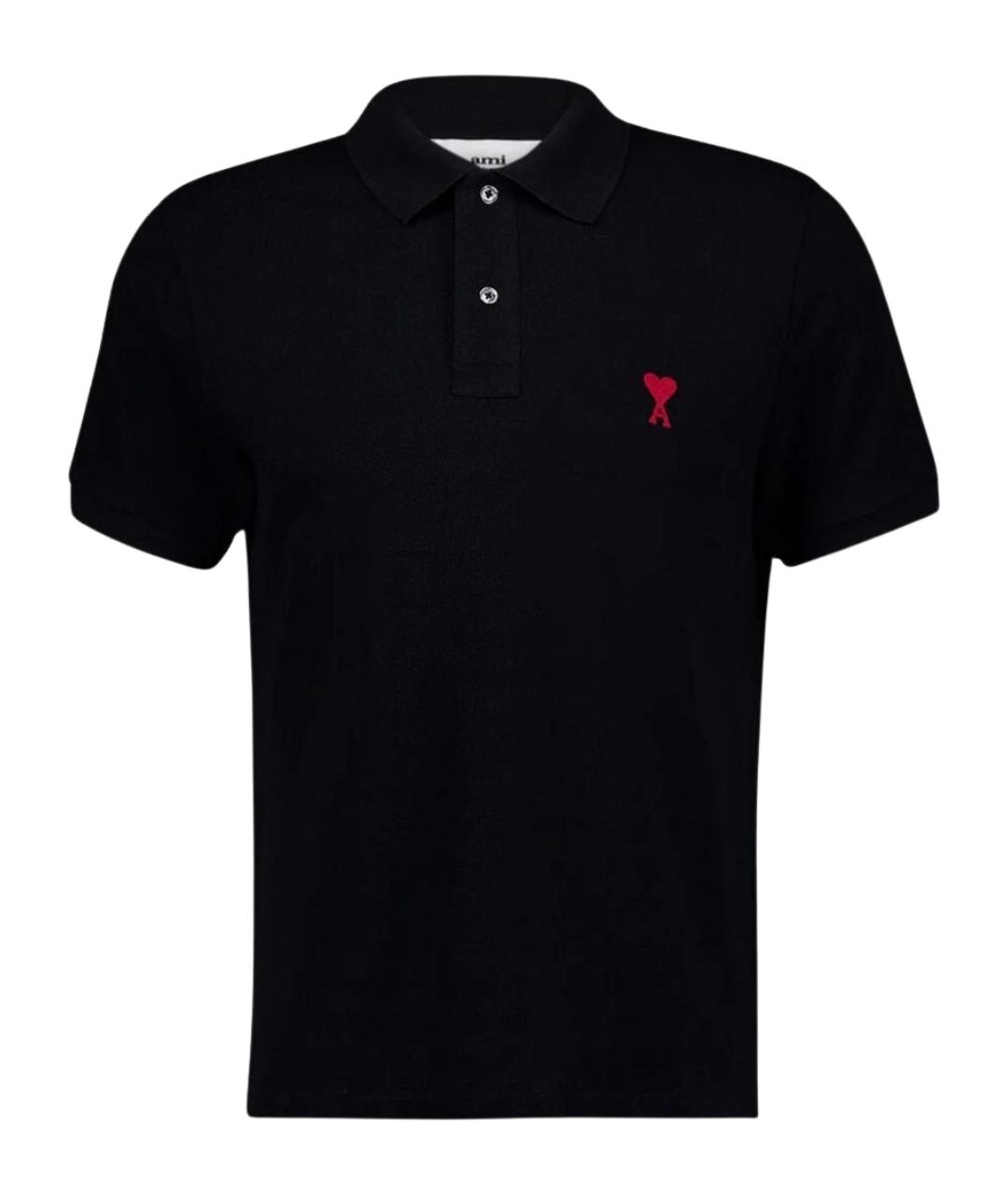 Ami Paris Черное хлопковое поло с коротким рукавом, фото 1