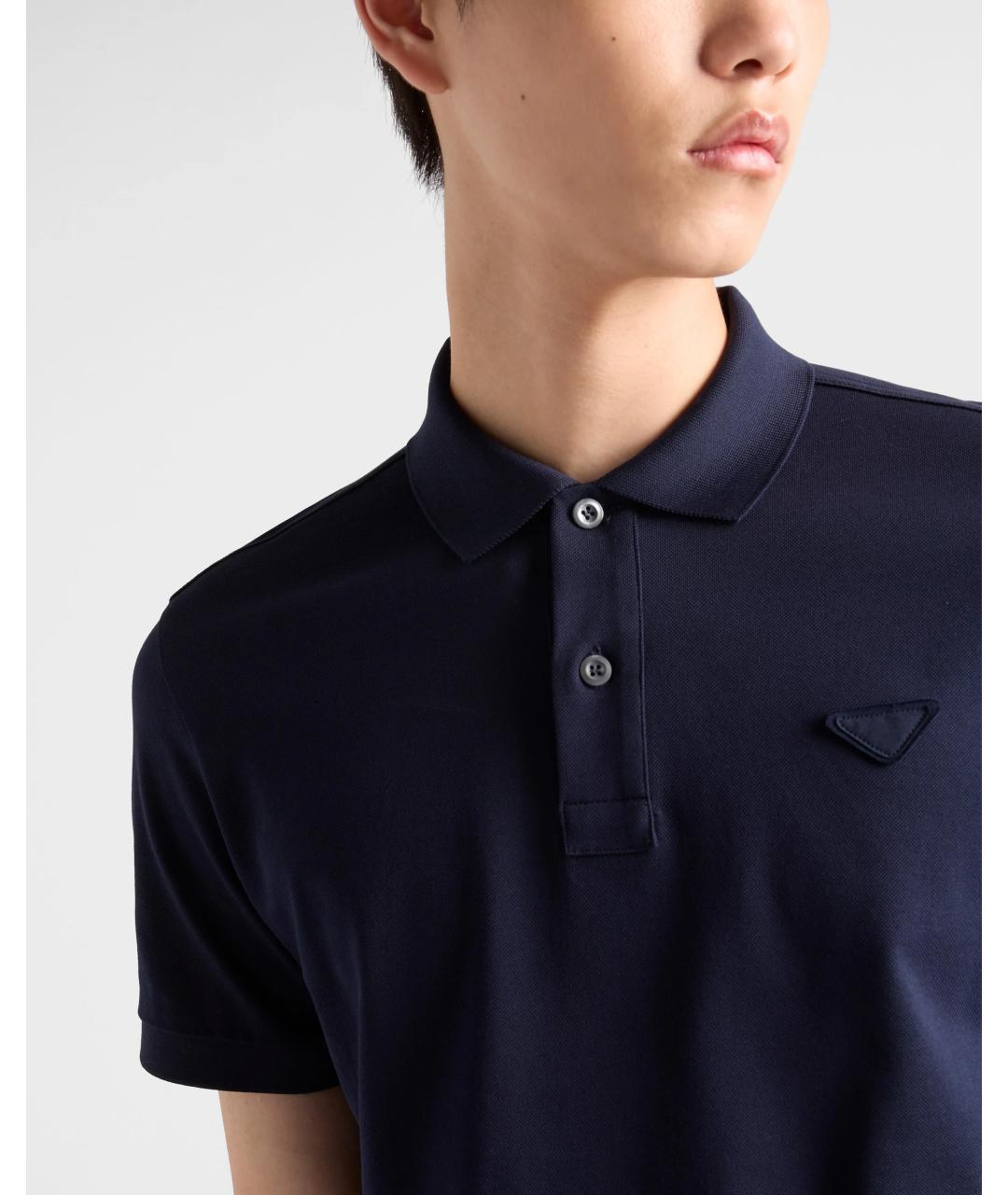 PRADA Темно-синее хлопковое поло с коротким рукавом, фото 3