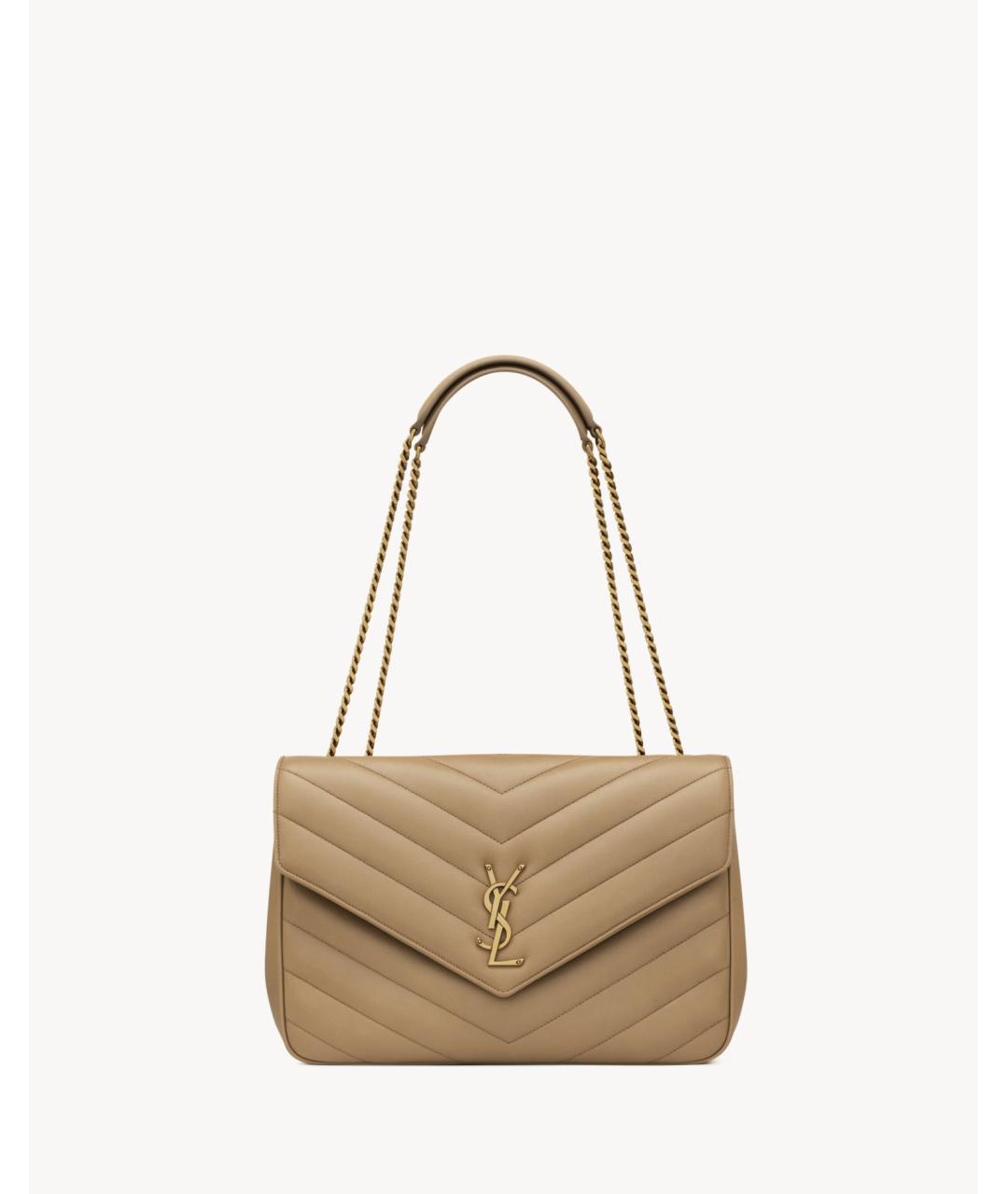 SAINT LAURENT Бежевая кожаная сумка через плечо, фото 7