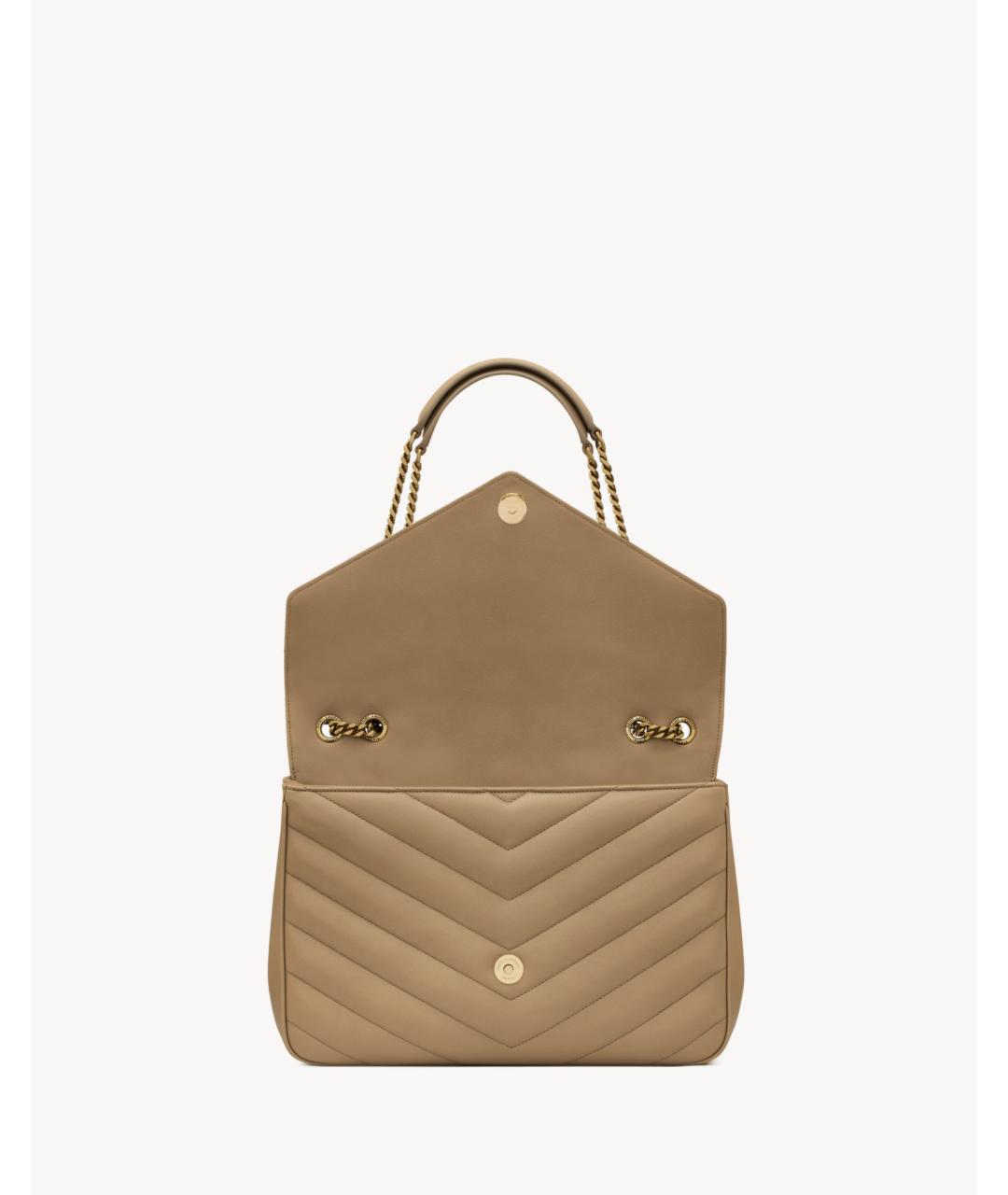 SAINT LAURENT Бежевая кожаная сумка через плечо, фото 5