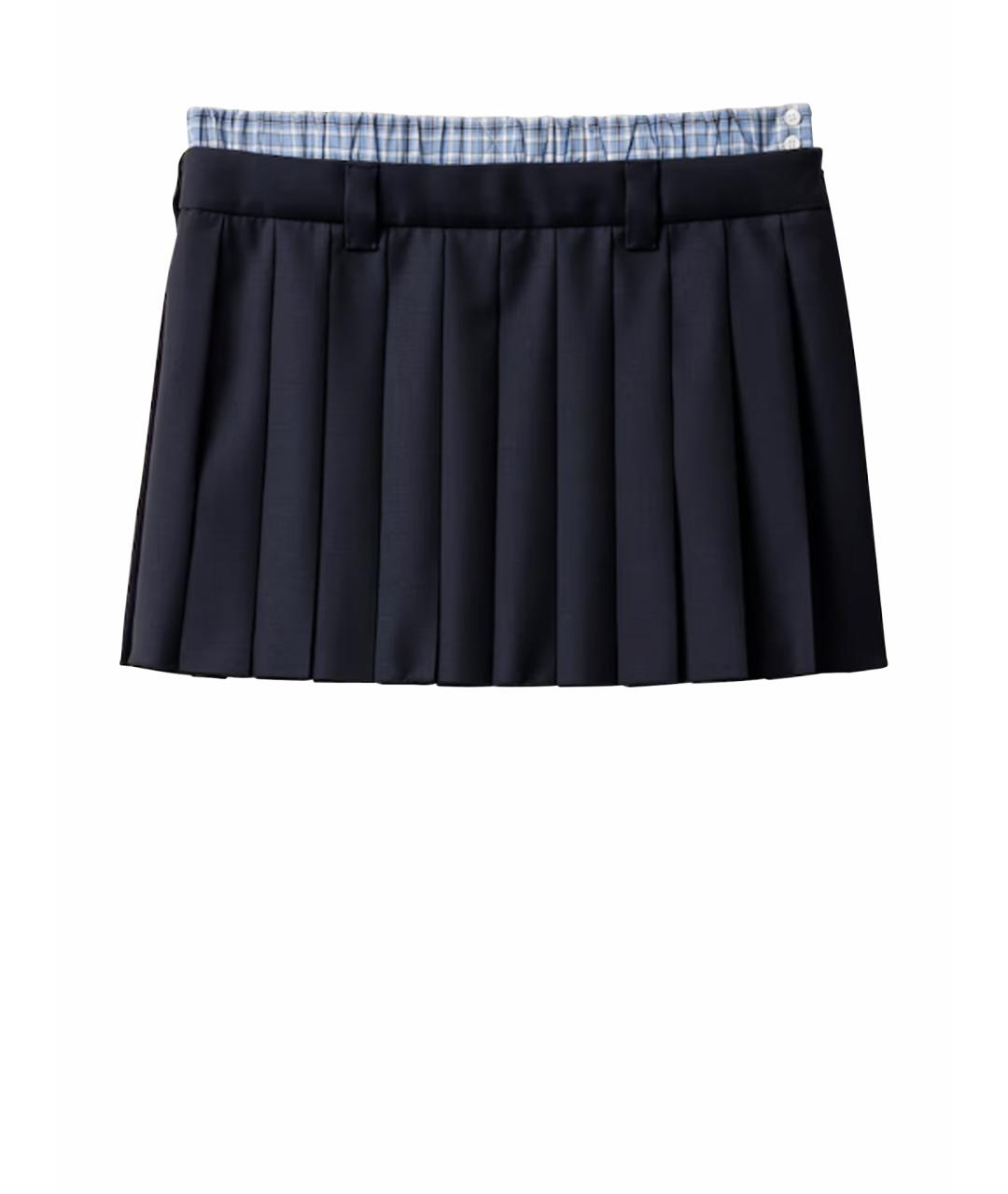 MIU MIU Синяя шерстяная юбка мини, фото 1