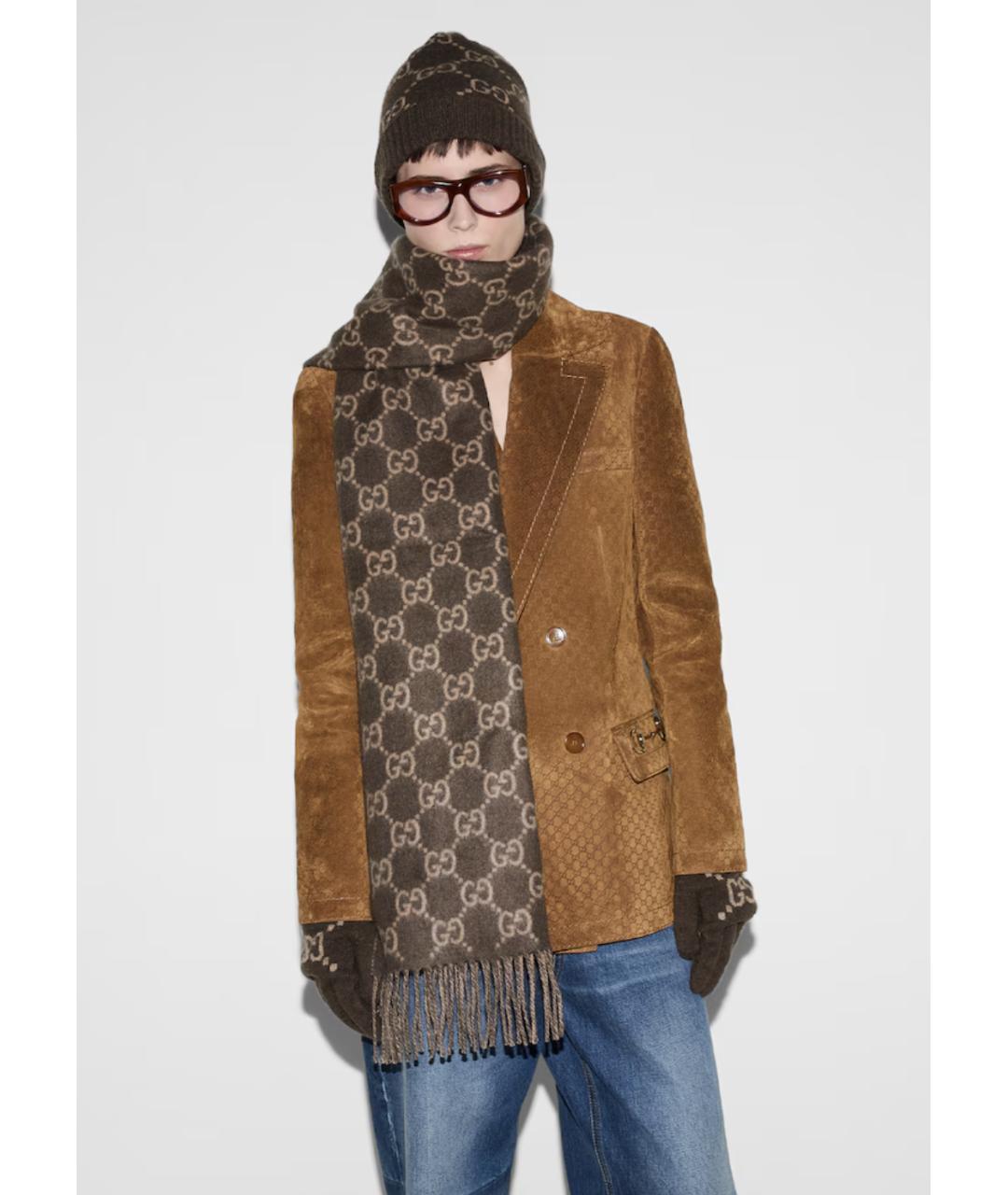 GUCCI Коричневый кашемировый шарф, фото 4