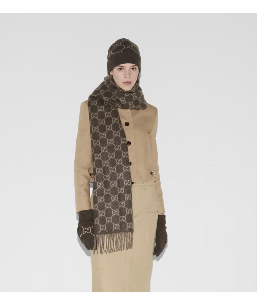 GUCCI Коричневый кашемировый шарф, фото 3