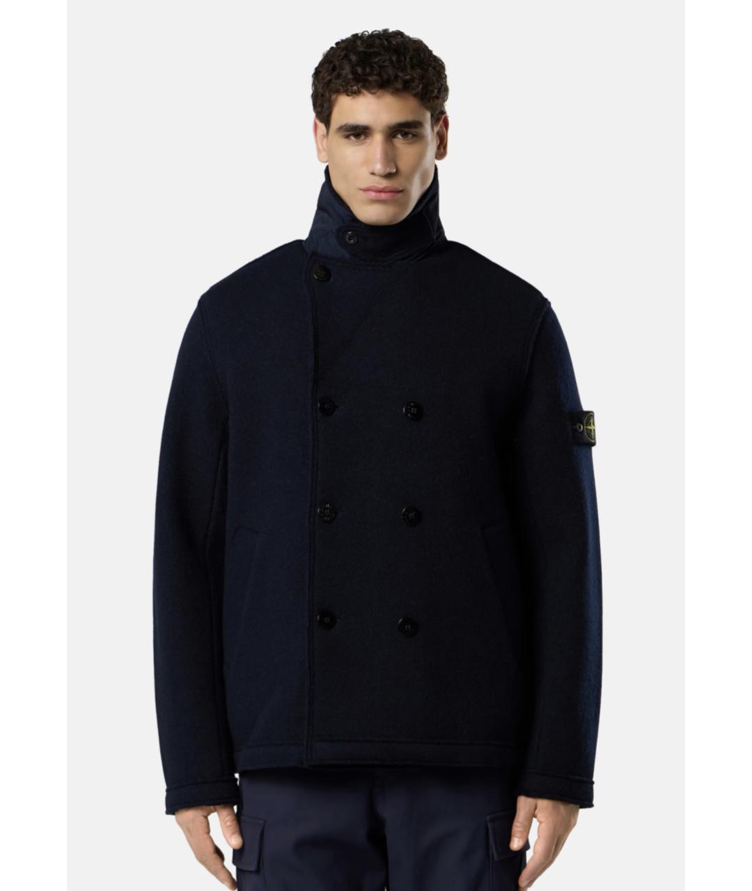STONE ISLAND Темно-синее шерстяное пальто, фото 2