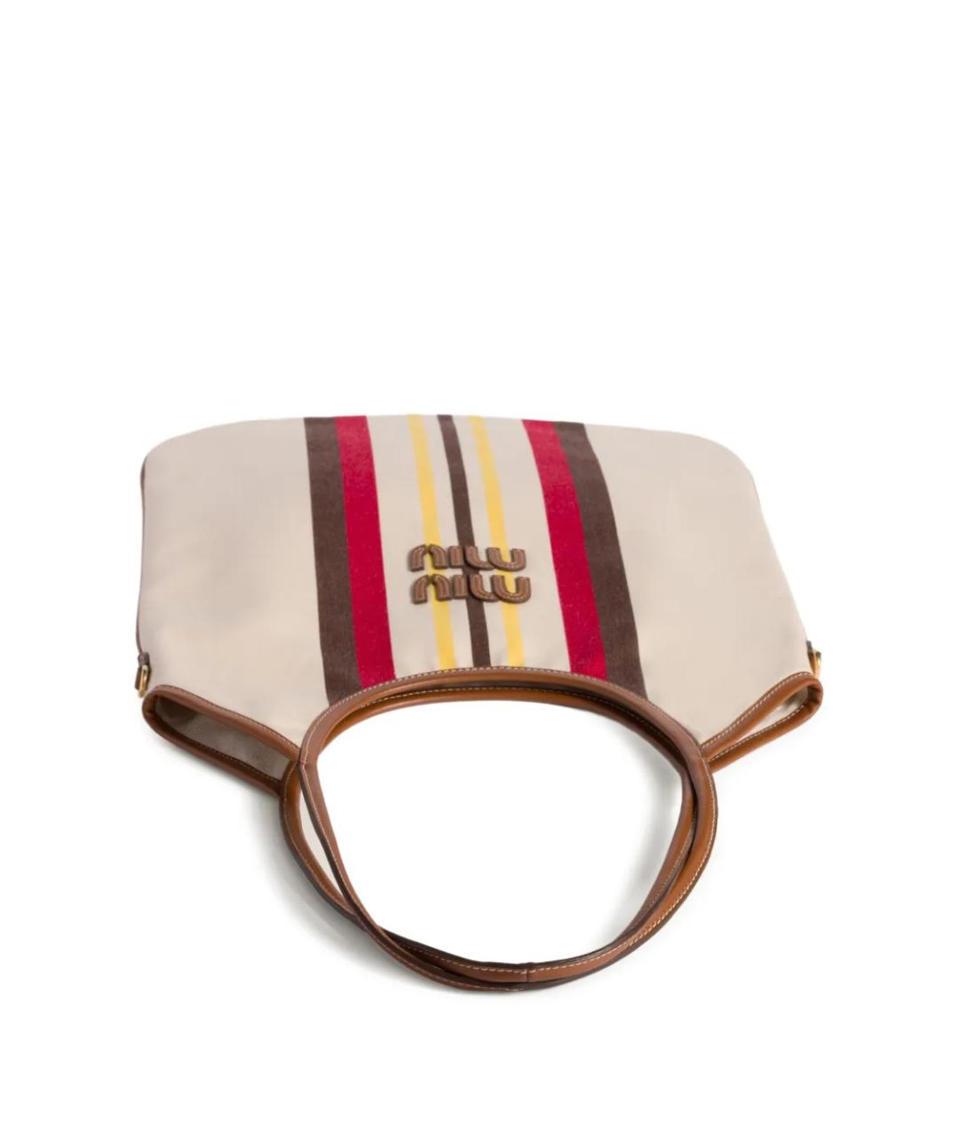 MIU MIU Бежевая тканевая сумка тоут, фото 6