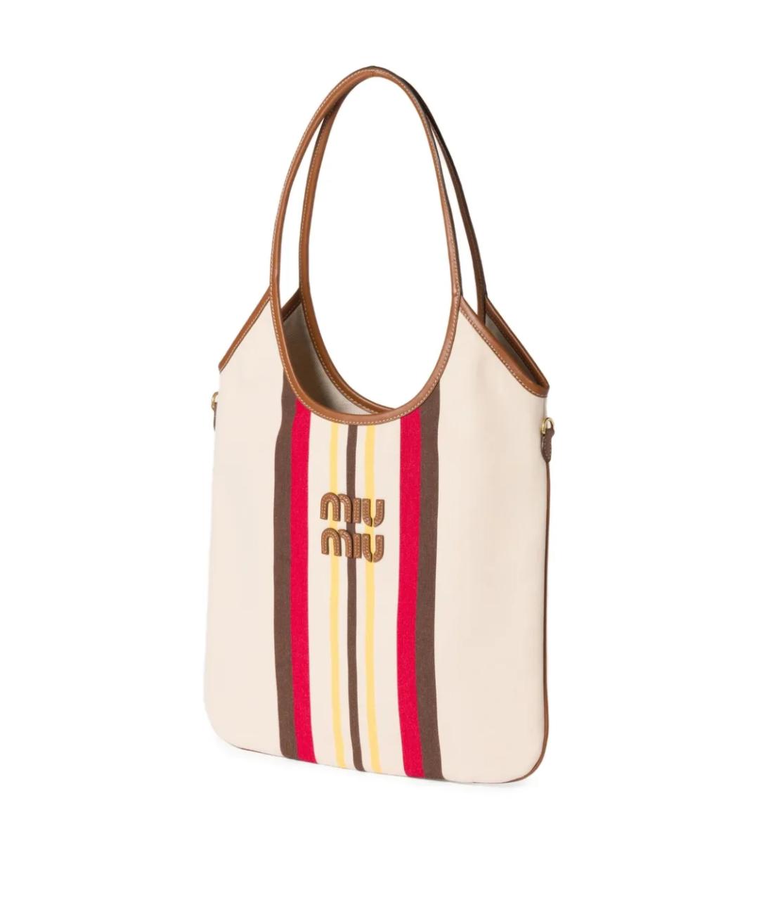 MIU MIU Бежевая тканевая сумка тоут, фото 5