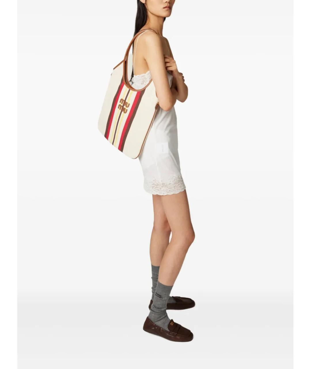 MIU MIU Бежевая тканевая сумка тоут, фото 2