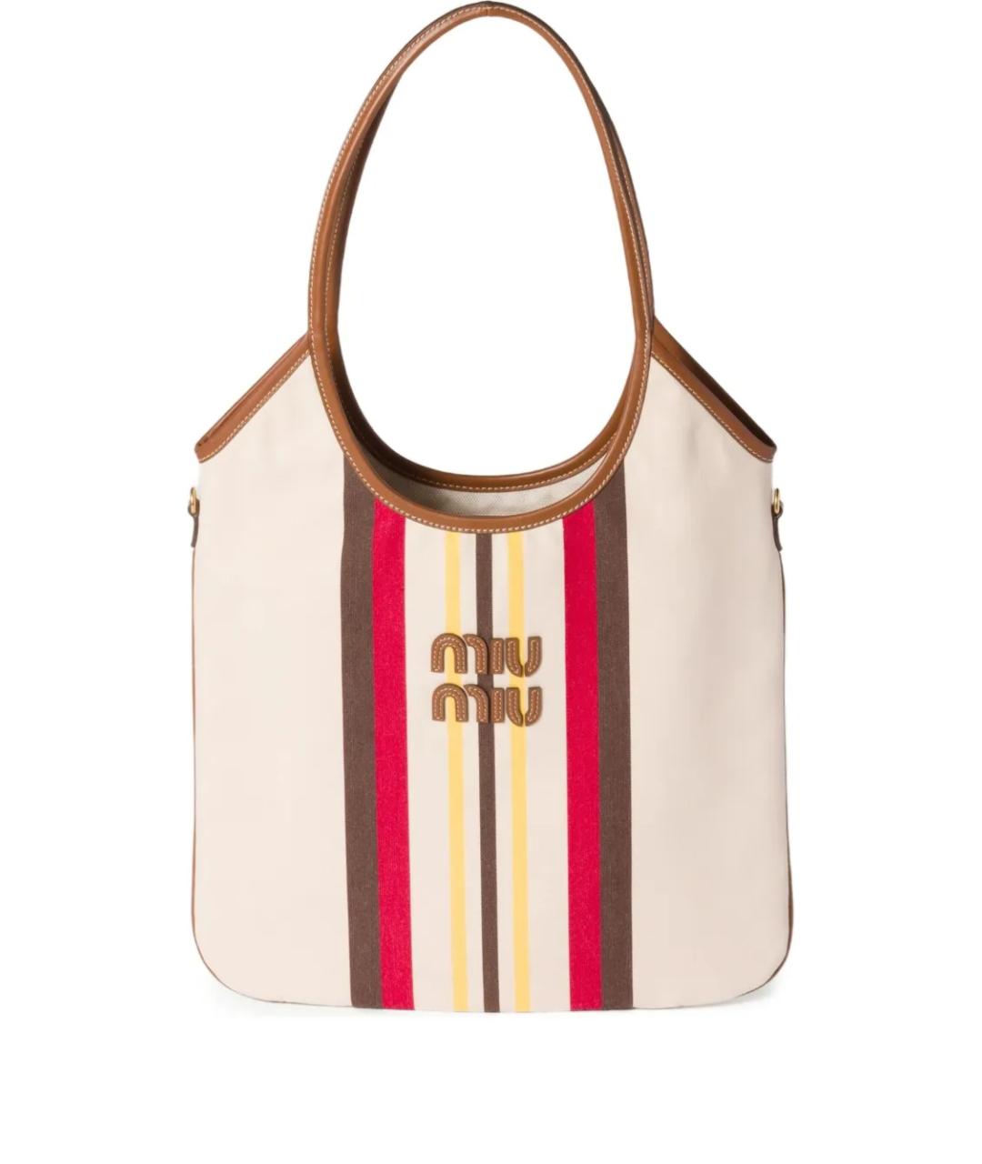 MIU MIU Бежевая тканевая сумка тоут, фото 1