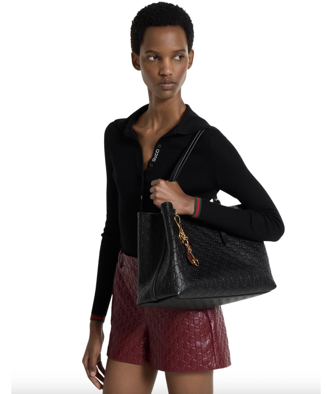 GUCCI Черная кожаная сумка тоут, фото 2