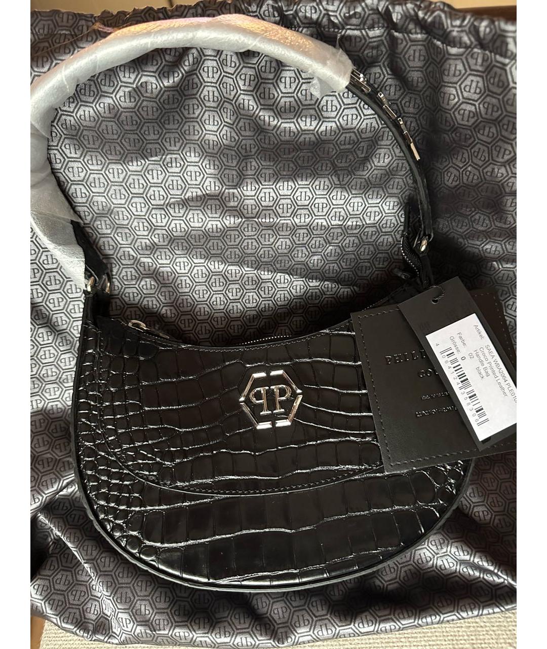 PHILIPP PLEIN Черная кожаная сумка с короткими ручками, фото 4