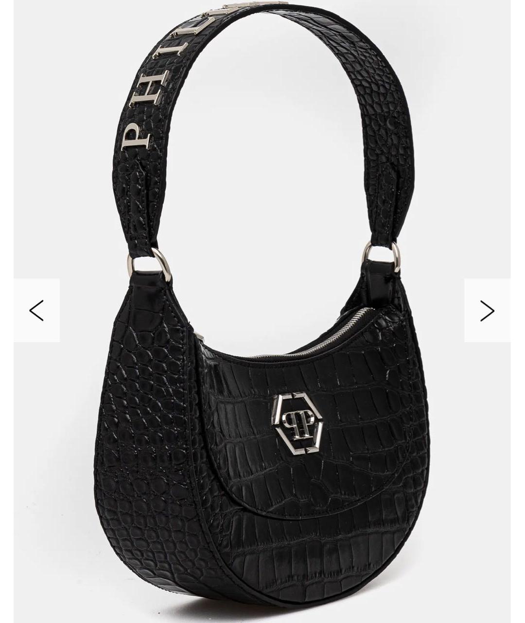 PHILIPP PLEIN Черная кожаная сумка с короткими ручками, фото 2