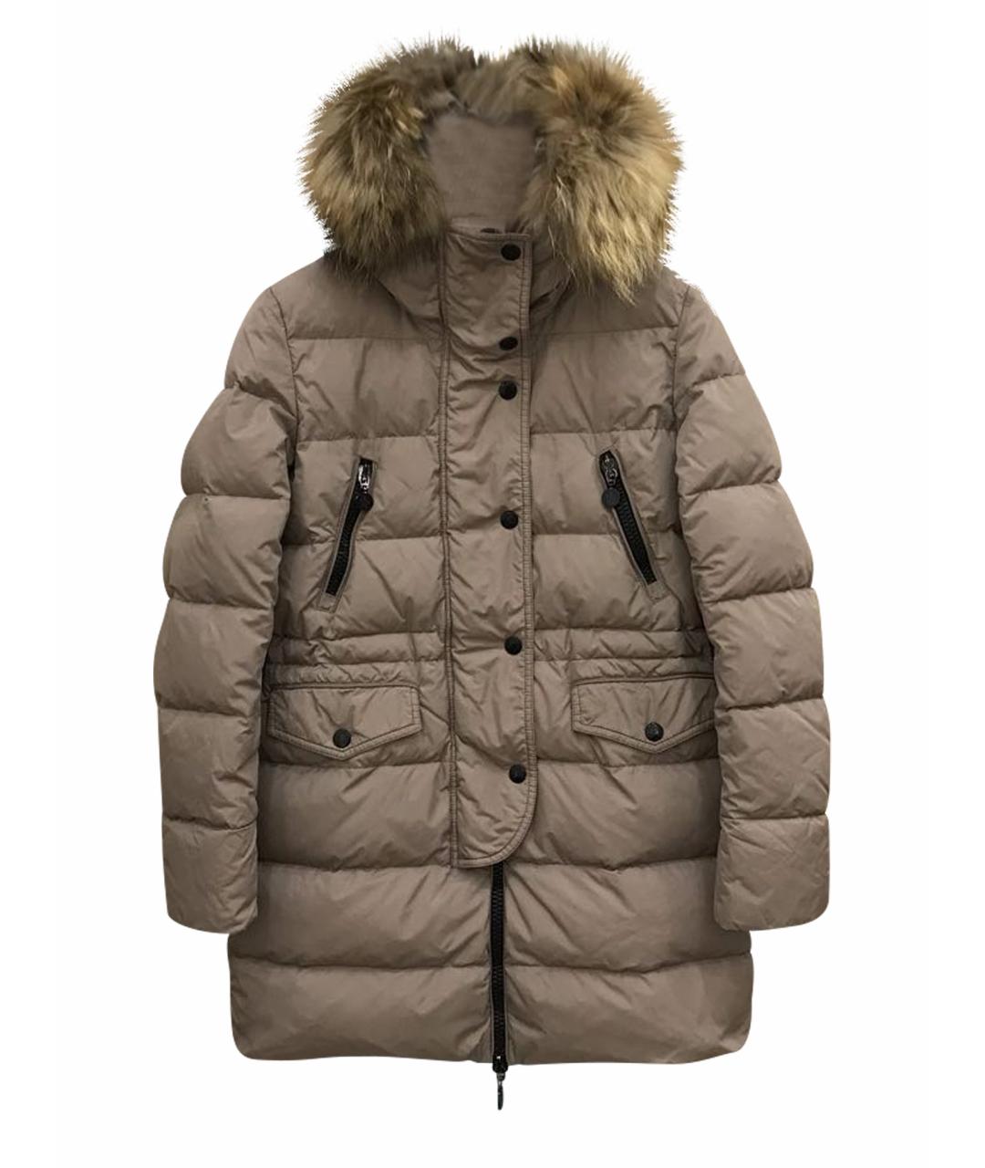 MONCLER Бежевый полиамидовый пуховик, фото 1