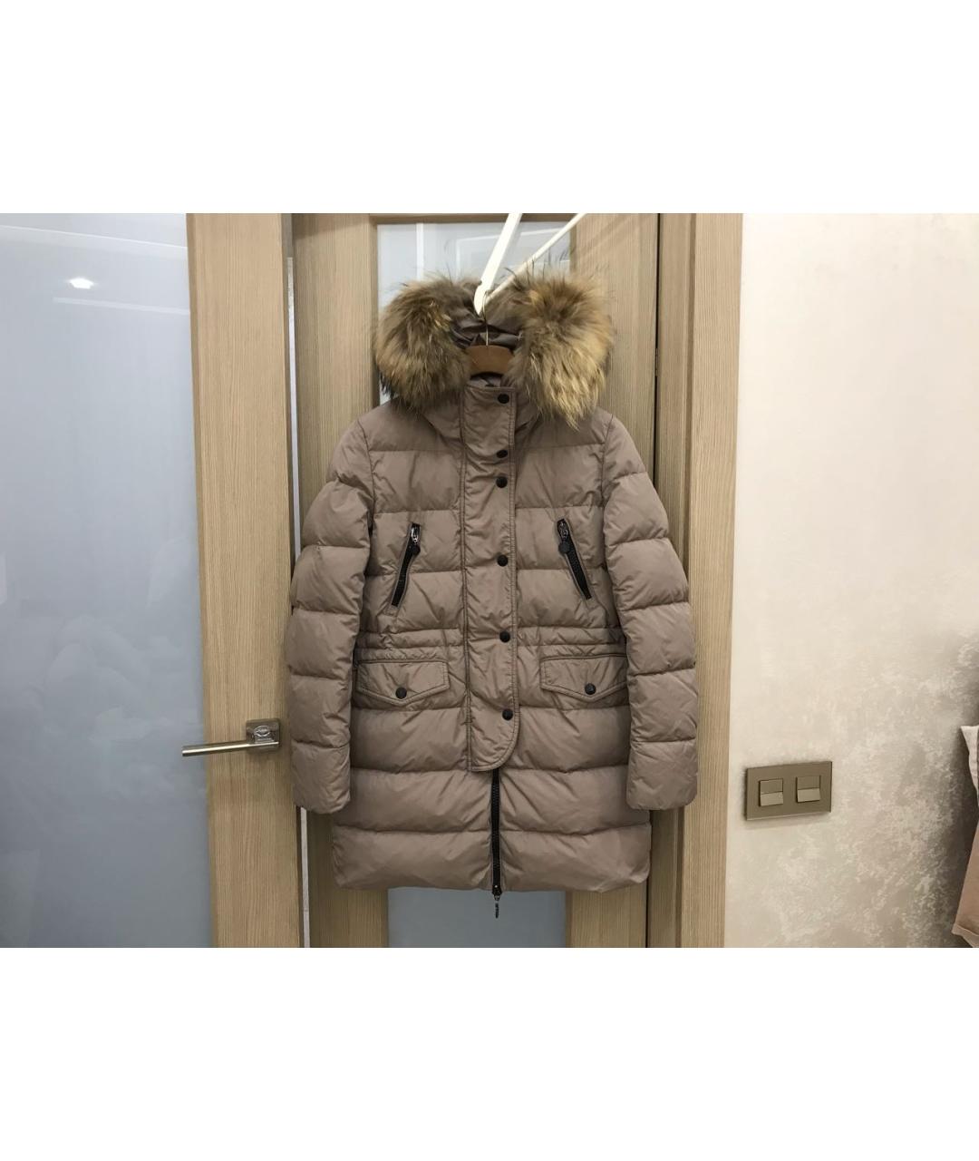 MONCLER Бежевый полиамидовый пуховик, фото 9