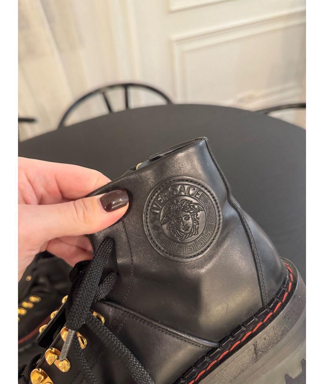 VERSACE Черные кожаные ботинки, фото 4