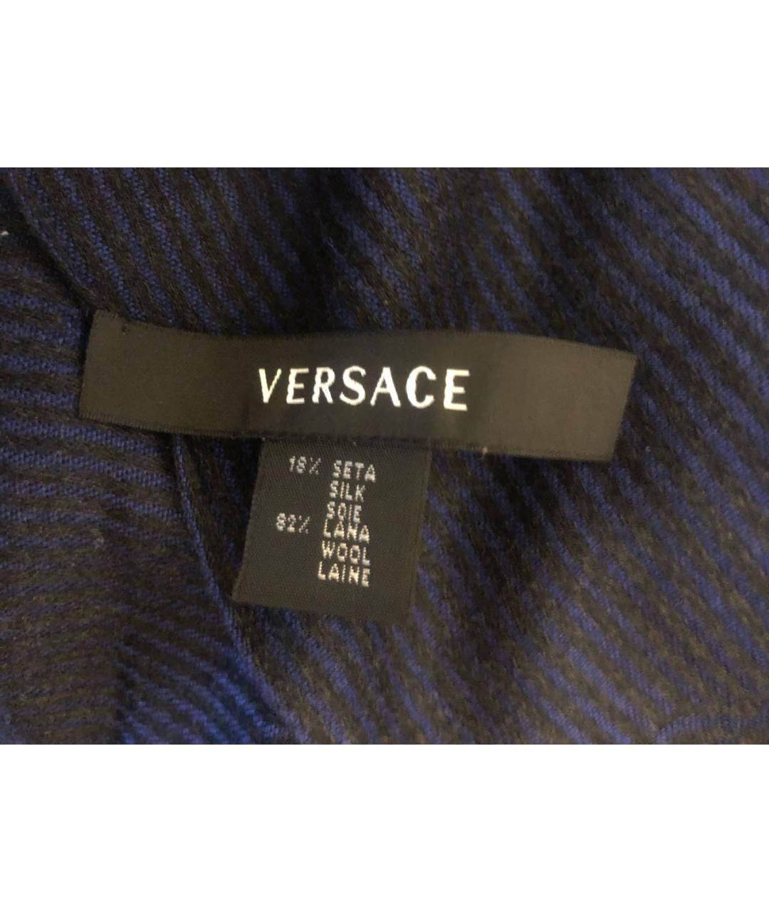 VERSACE Темно-синий шерстяной шарф, фото 3