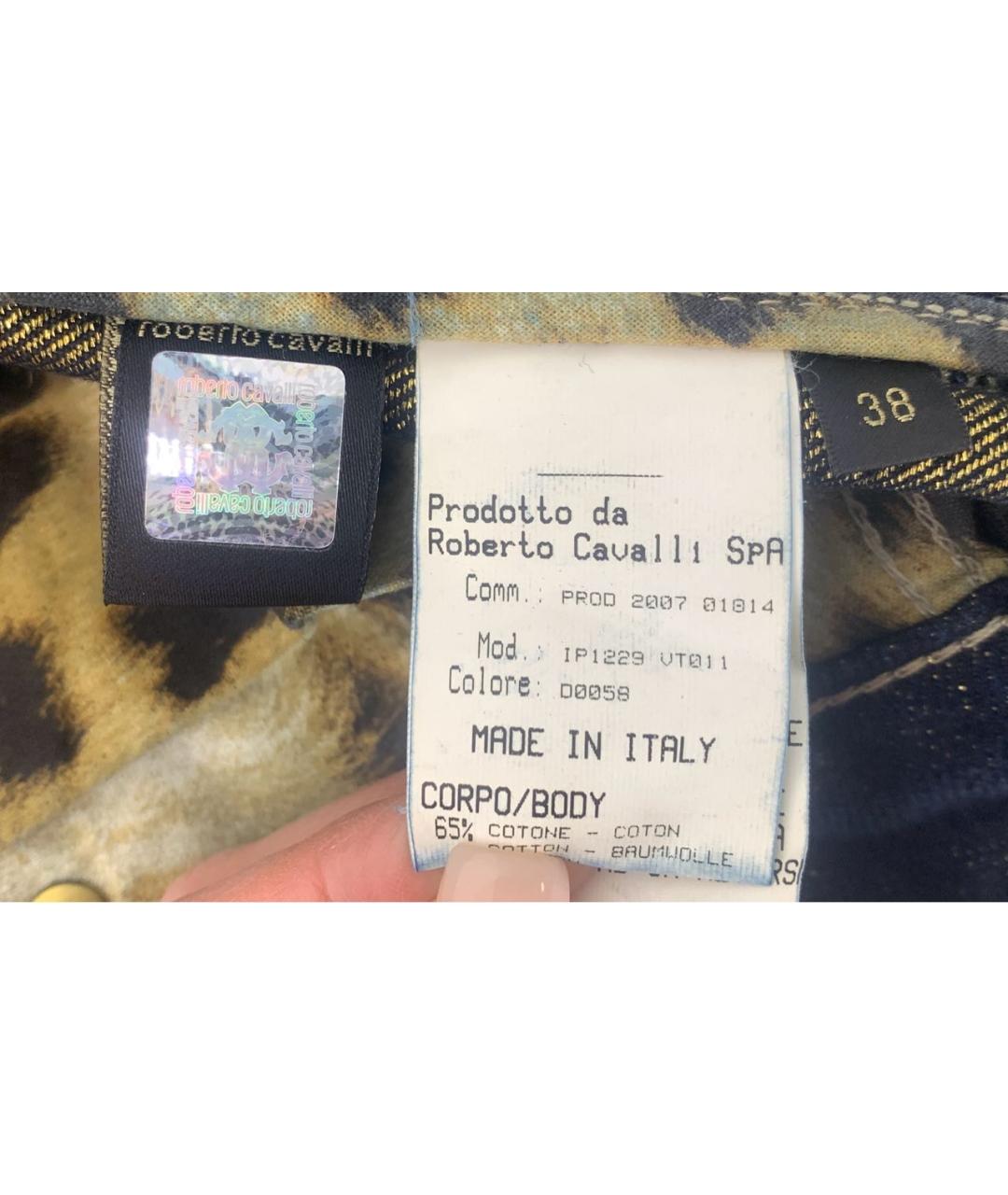 ROBERTO CAVALLI Темно-синие хлопко-полиэстеровые прямые джинсы, фото 7