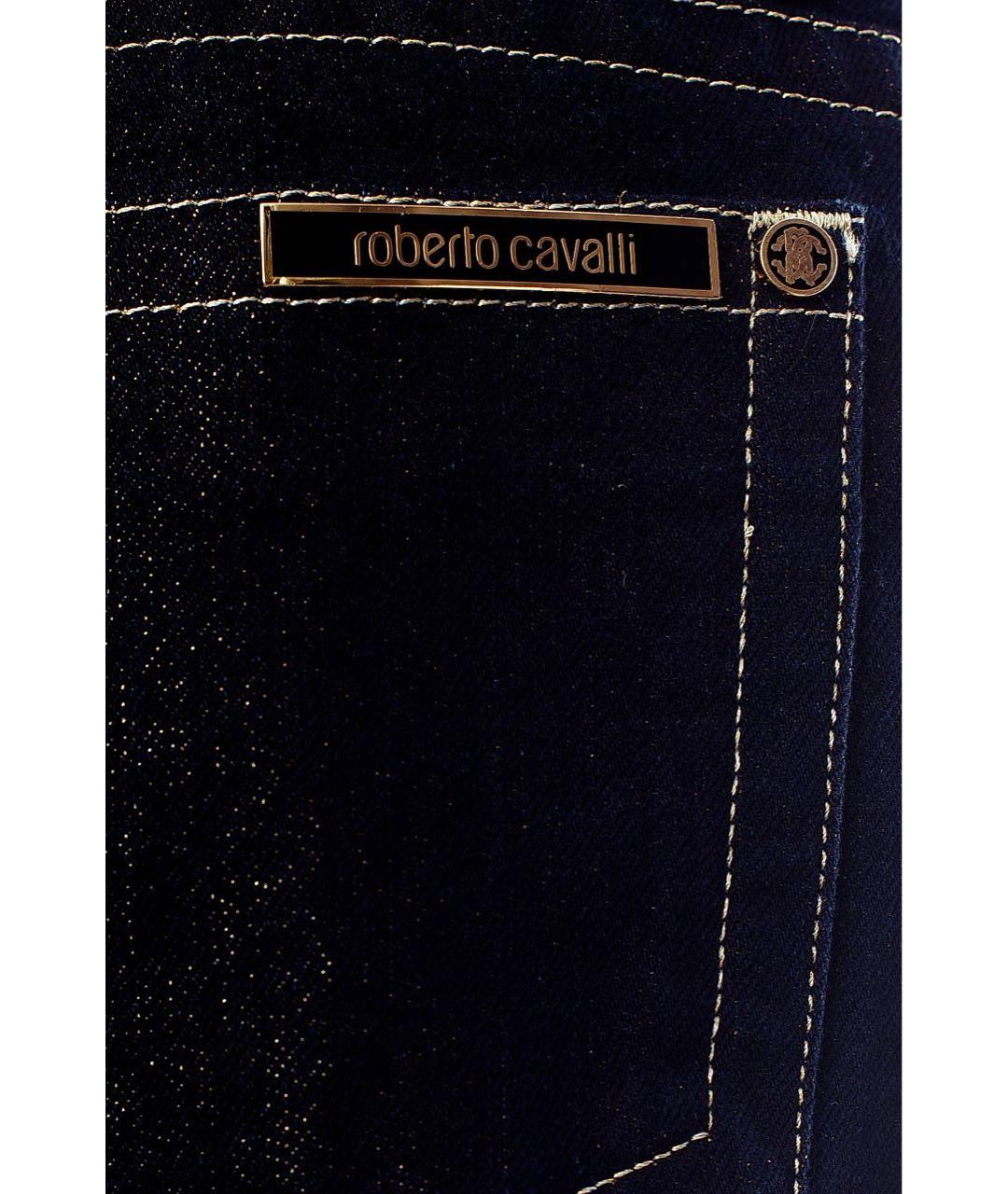 ROBERTO CAVALLI Темно-синие хлопко-полиэстеровые прямые джинсы, фото 4