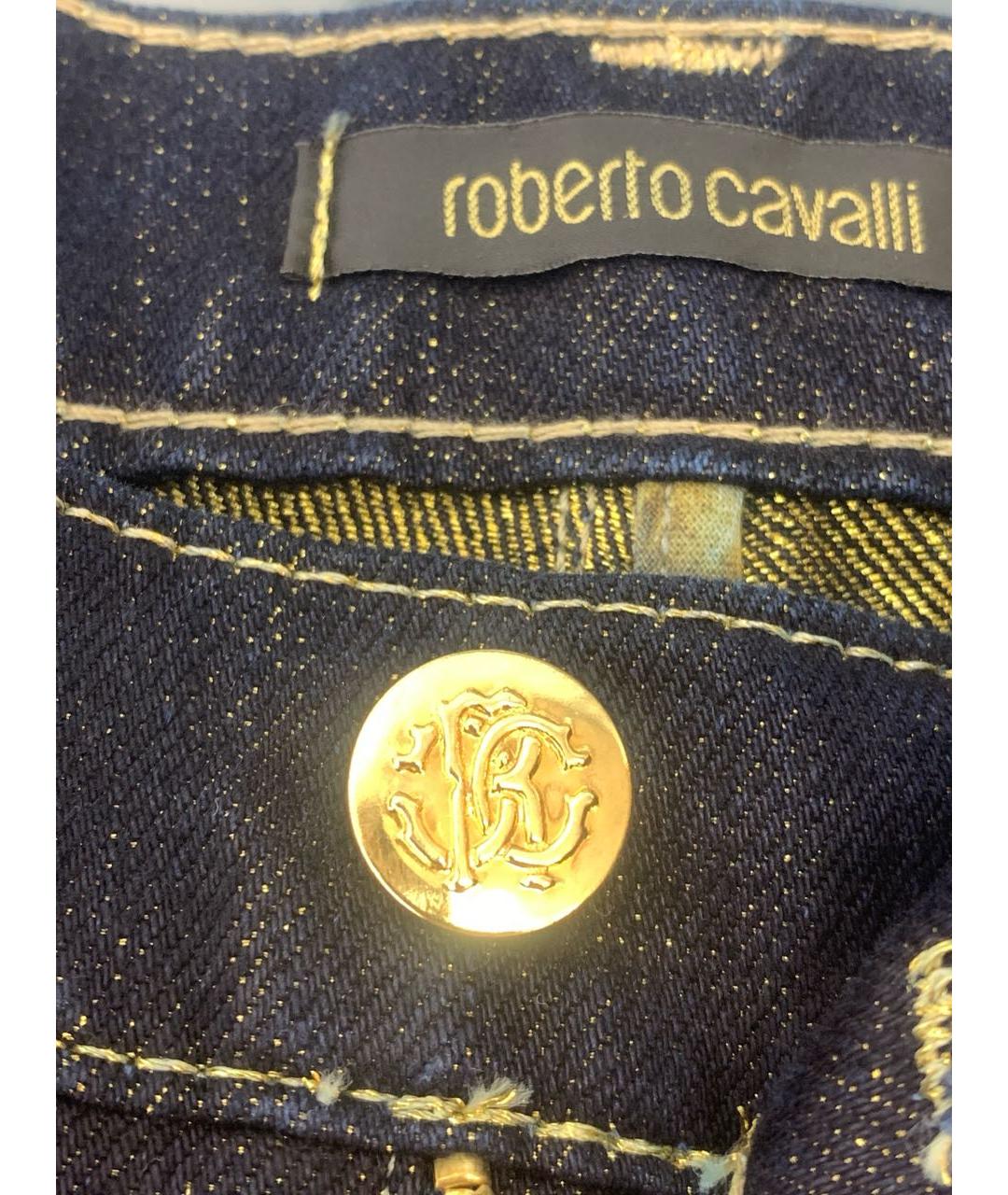 ROBERTO CAVALLI Темно-синие хлопко-полиэстеровые прямые джинсы, фото 8