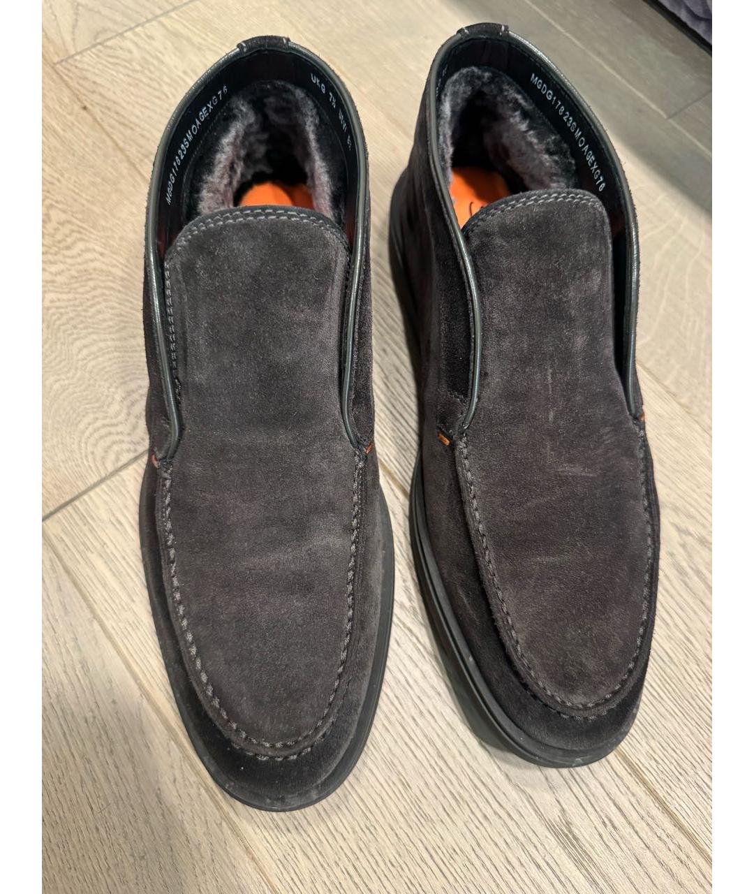 SANTONI Антрацитовые замшевые лоферы, фото 2