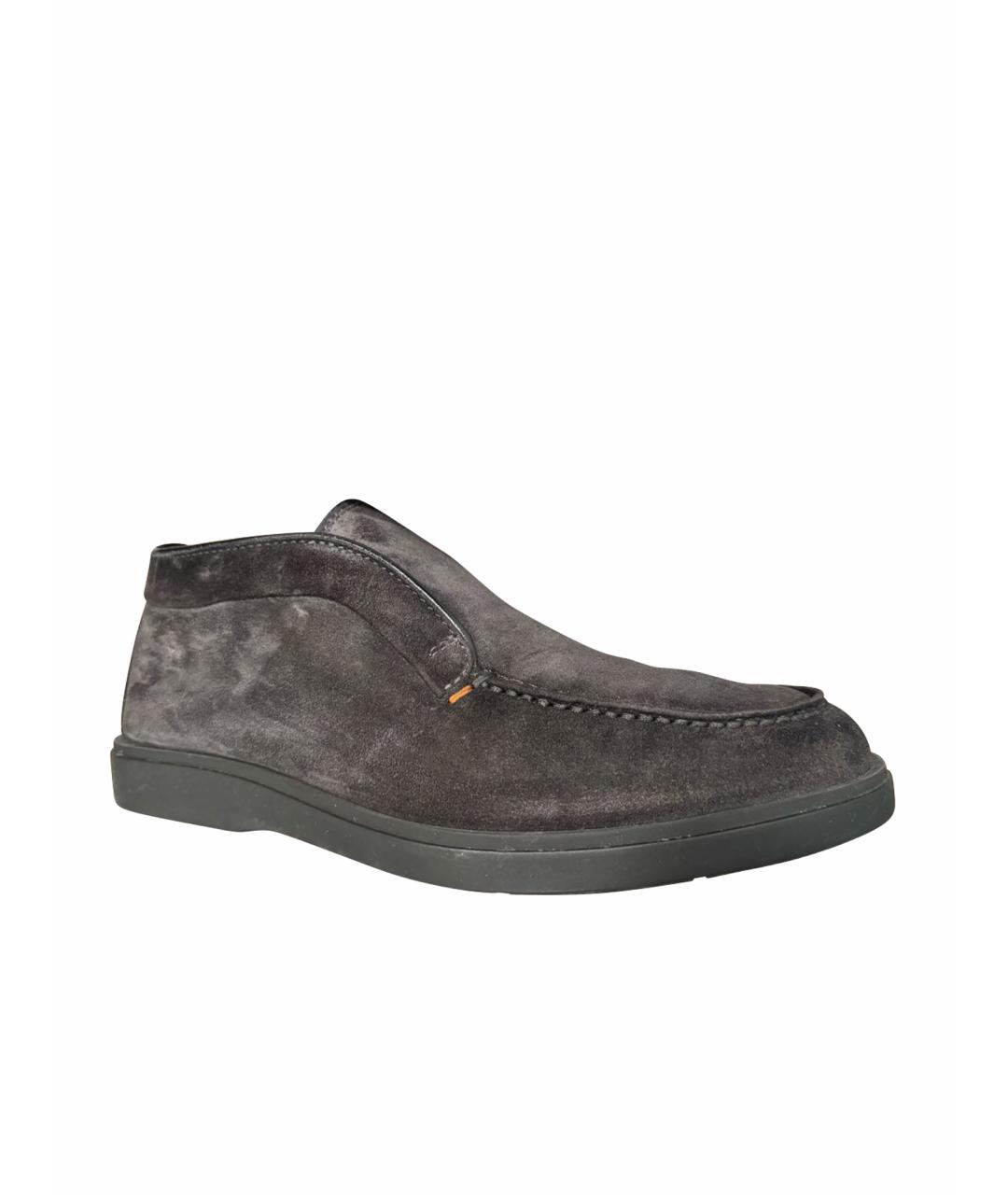 SANTONI Антрацитовые замшевые лоферы, фото 1