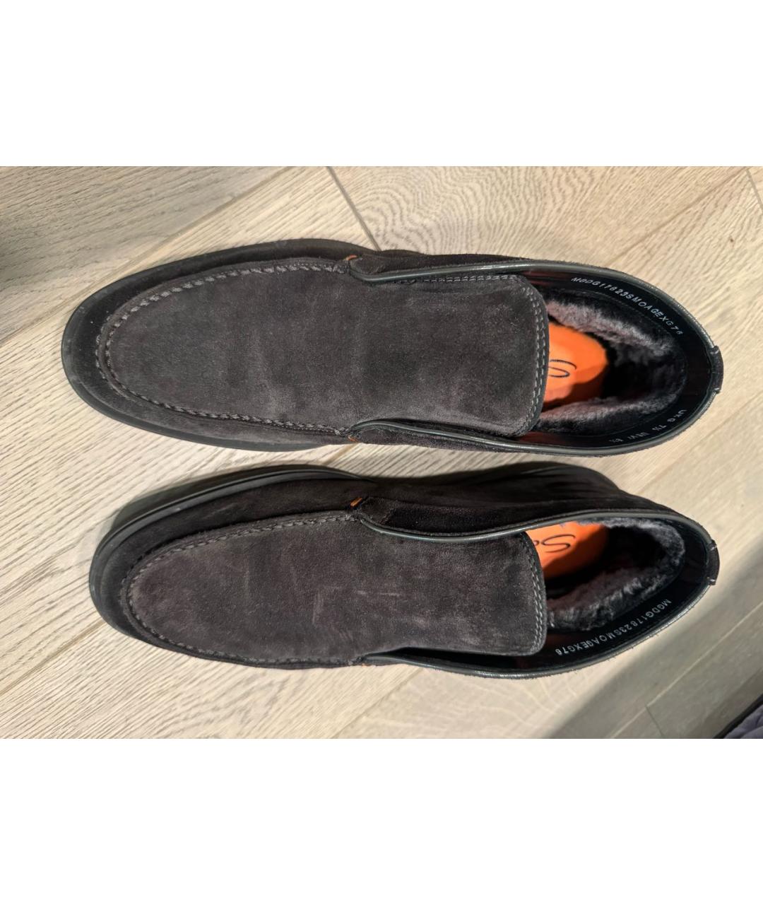 SANTONI Антрацитовые замшевые лоферы, фото 4