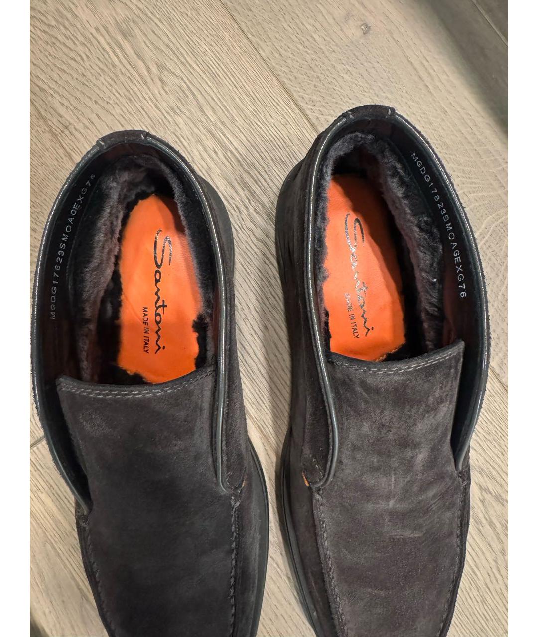 SANTONI Антрацитовые замшевые лоферы, фото 5