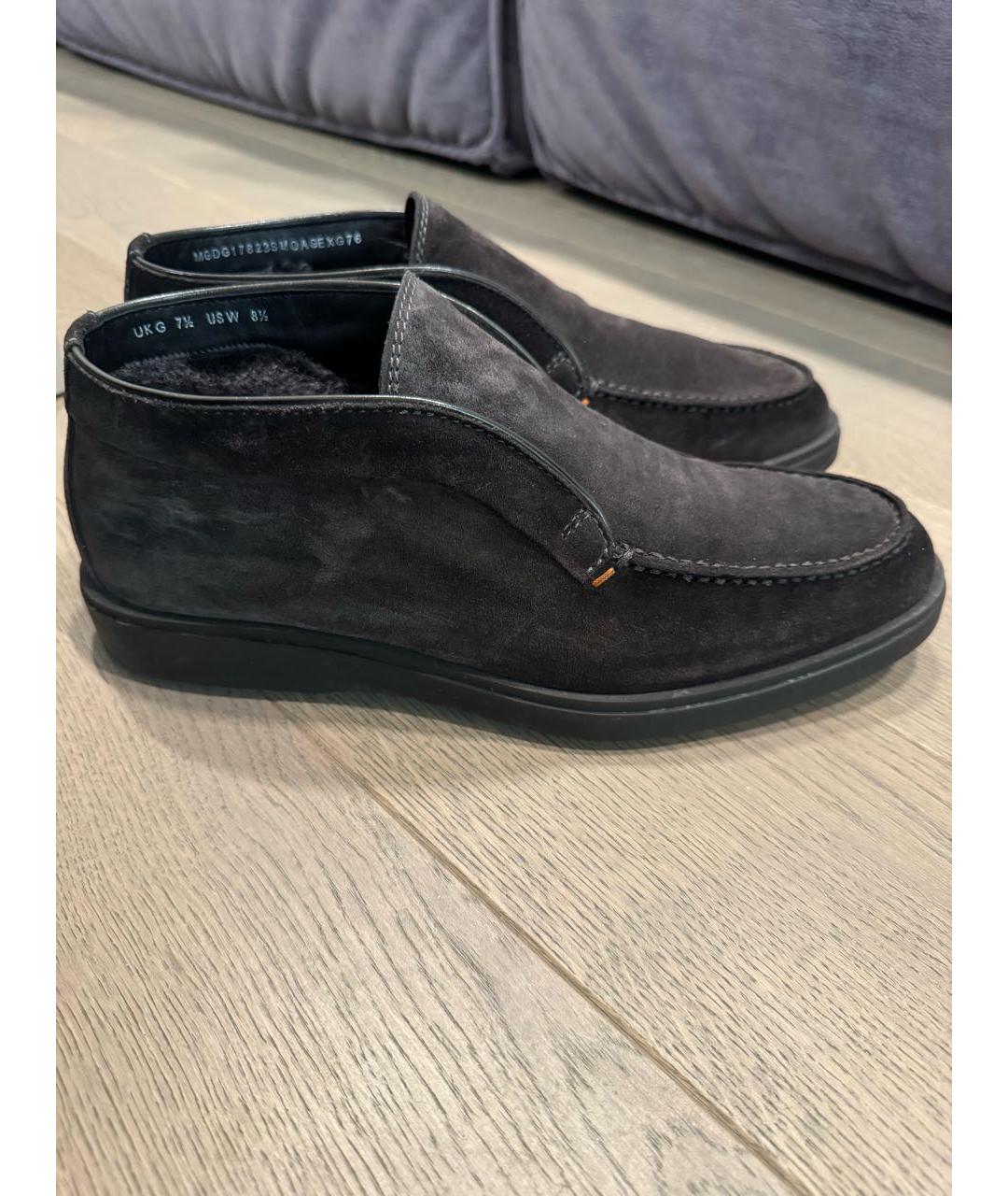 SANTONI Антрацитовые замшевые лоферы, фото 6