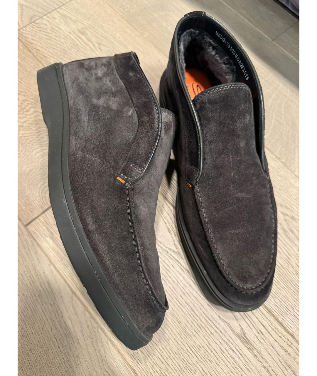 SANTONI Антрацитовые замшевые лоферы, фото 8