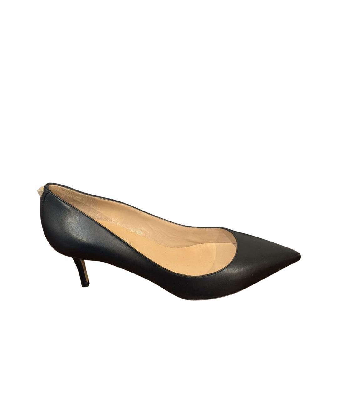 VALENTINO Черные кожаные лодочки на низком каблуке, фото 1