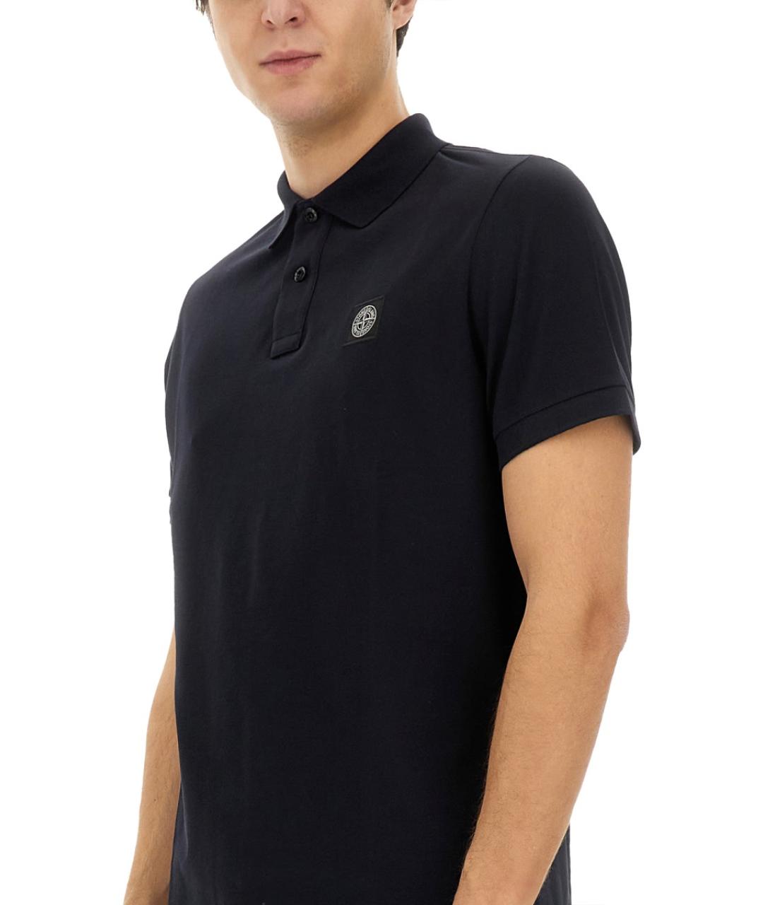 STONE ISLAND Темно-синее хлопковое поло с коротким рукавом, фото 5