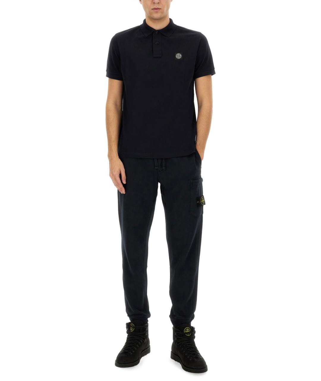 STONE ISLAND Темно-синее хлопковое поло с коротким рукавом, фото 3
