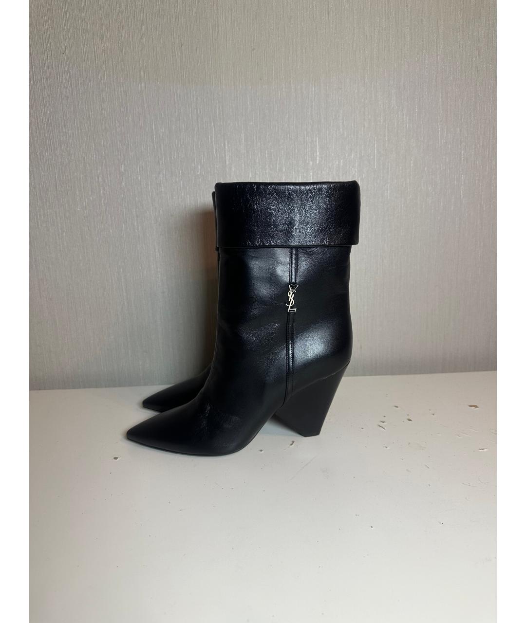 SAINT LAURENT Черные кожаные полусапоги, фото 2