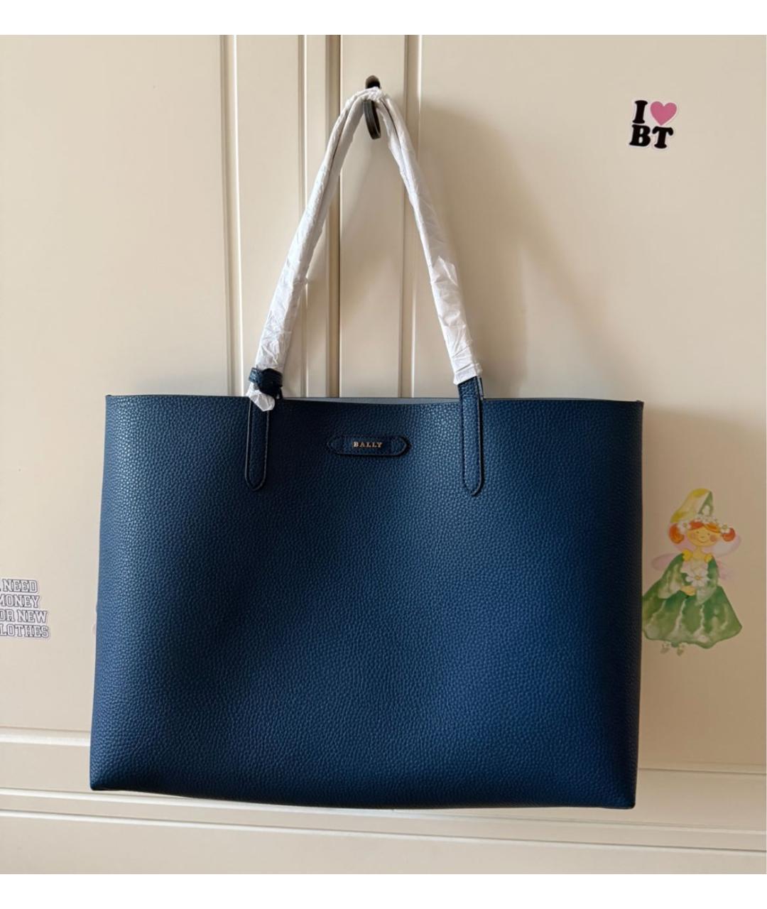 BALLY Темно-синяя кожаная сумка тоут, фото 4