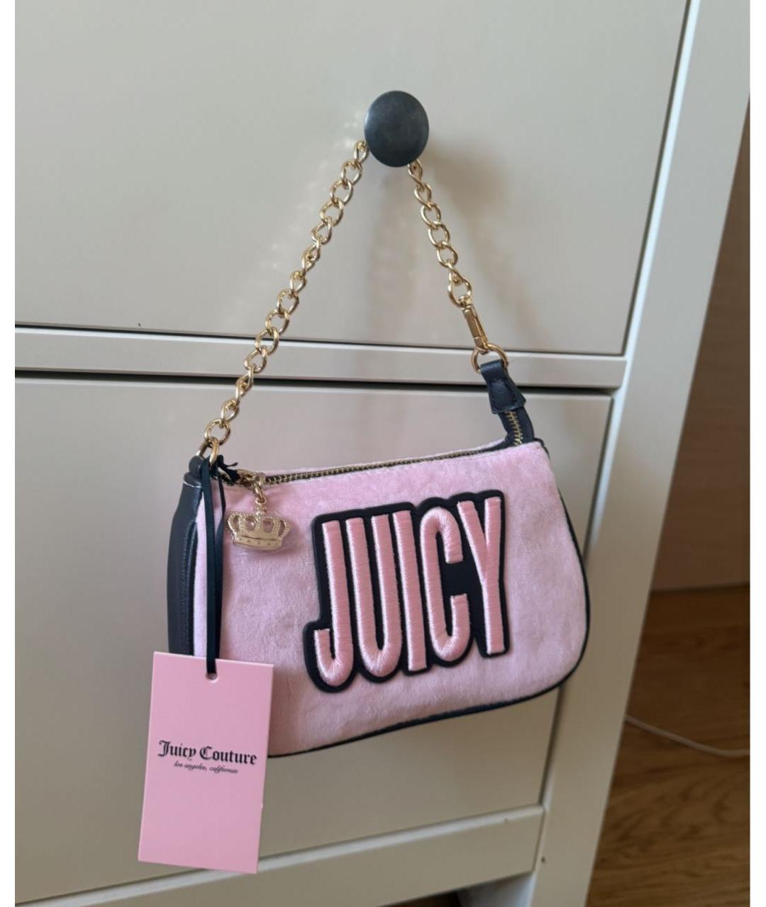 JUICY COUTURE Розовая бархатная сумка с короткими ручками, фото 4