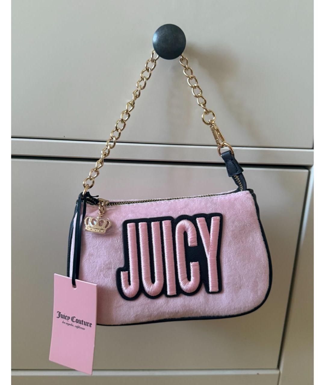 JUICY COUTURE Розовая бархатная сумка с короткими ручками, фото 5
