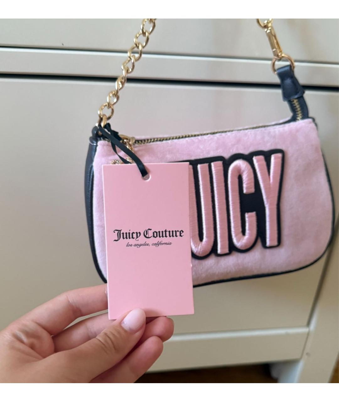 JUICY COUTURE Розовая бархатная сумка с короткими ручками, фото 3