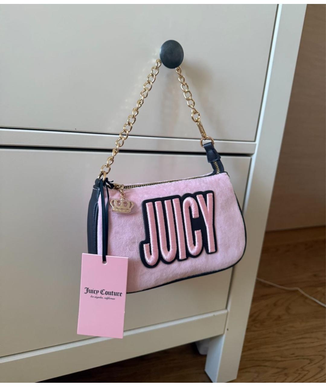 JUICY COUTURE Розовая бархатная сумка с короткими ручками, фото 2