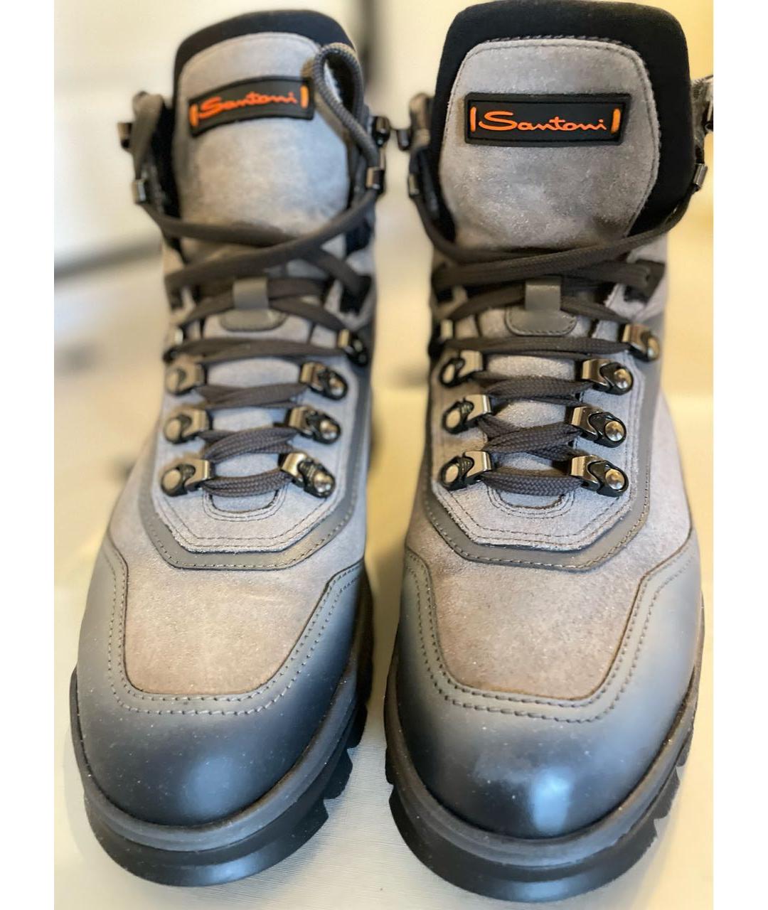 SANTONI Серые кожаные высокие ботинки, фото 2