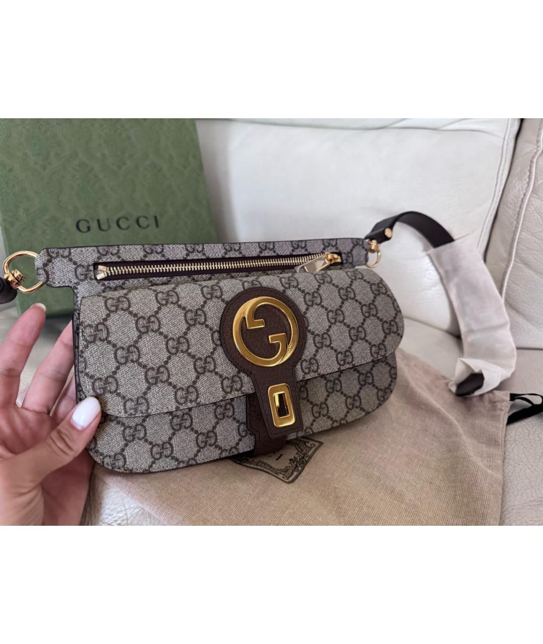 GUCCI Бежевая кожаная поясная сумка, фото 6