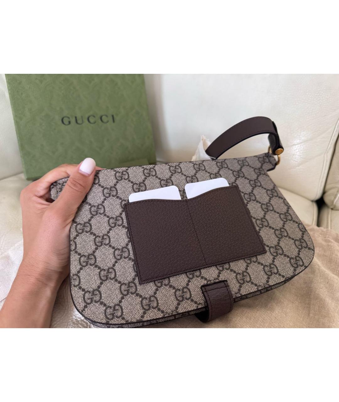 GUCCI Бежевая кожаная поясная сумка, фото 4