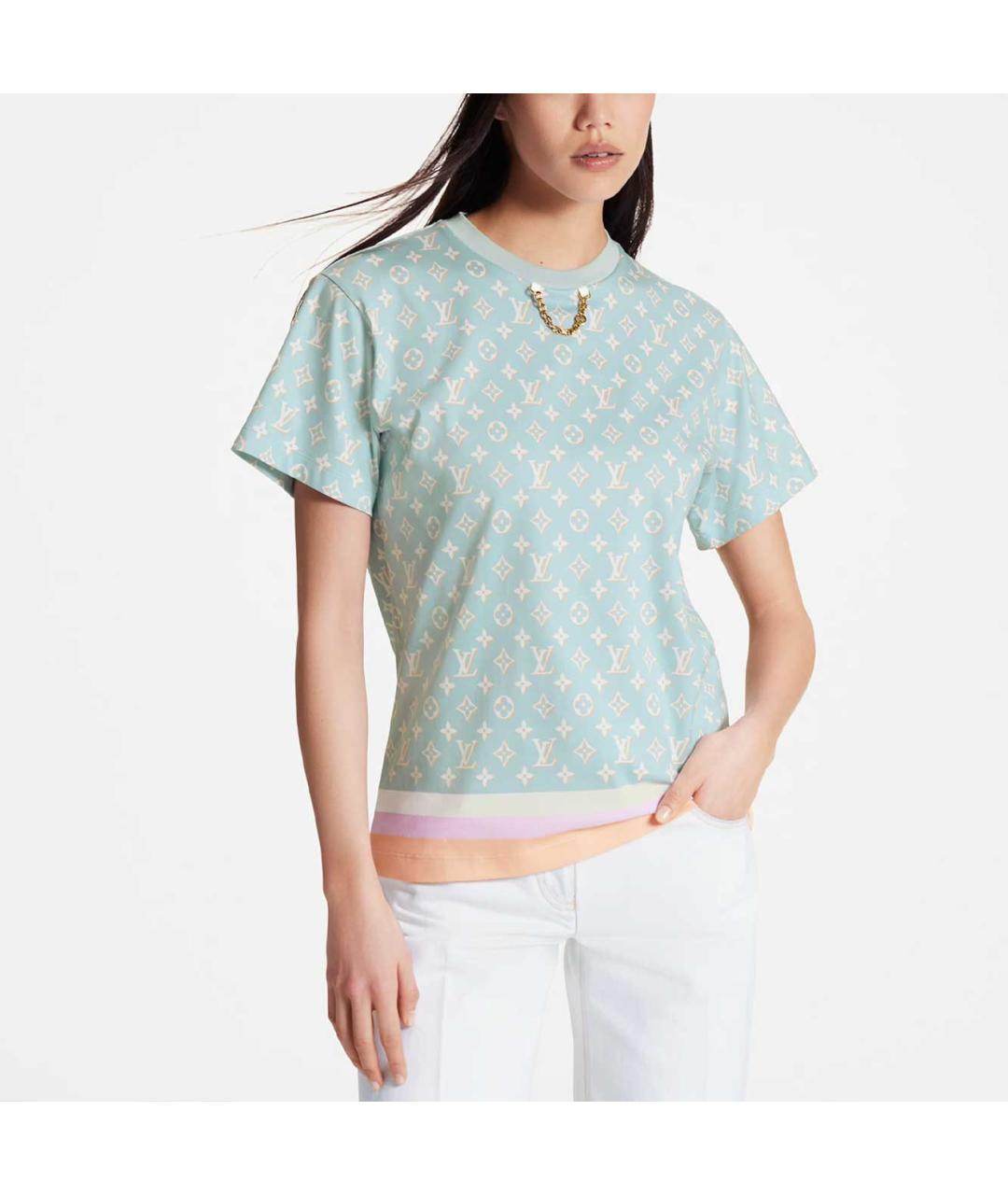 LOUIS VUITTON Голубая хлопковая футболка, фото 2