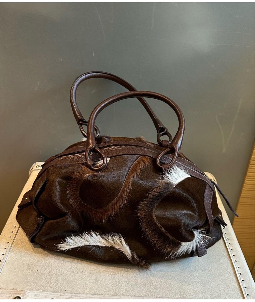FERRAGAMO Коричневая меховая сумка тоут, фото 7