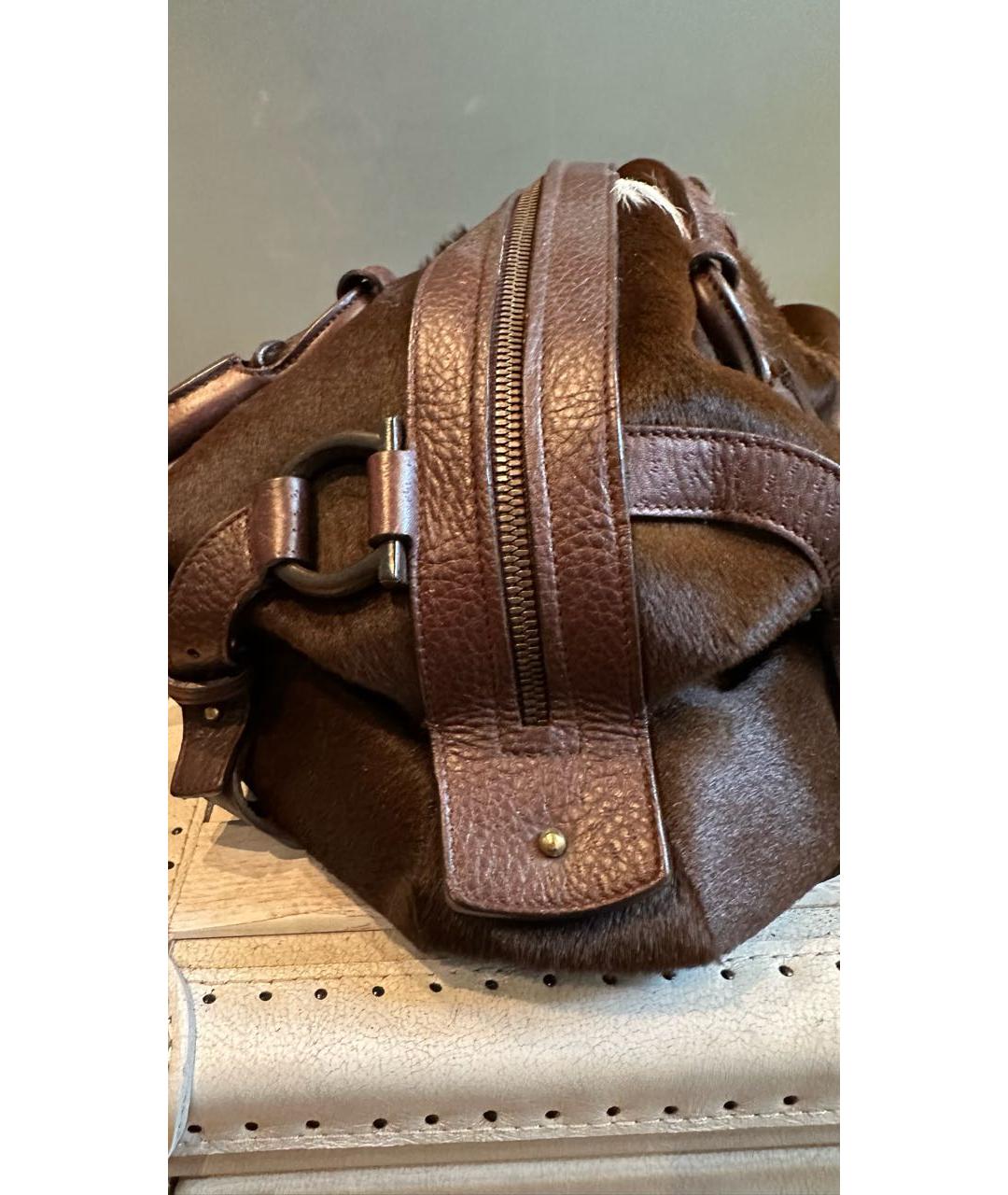 FERRAGAMO Коричневая меховая сумка тоут, фото 3