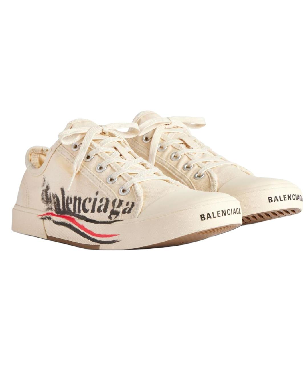BALENCIAGA Бежевые текстильные низкие кроссовки / кеды, фото 2