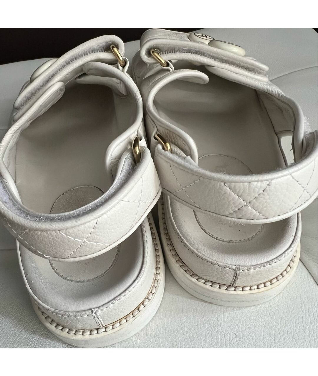 CHANEL PRE-OWNED Белые кожаные сандалии, фото 7